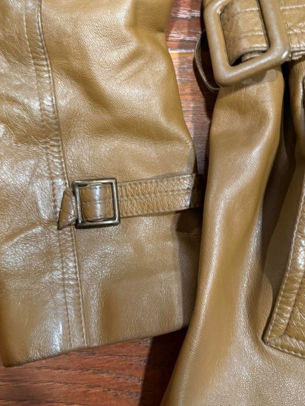 Vintage 70s Crown Leather Garment Double Breasted Leather Trench Coat - Picture 4 of 8